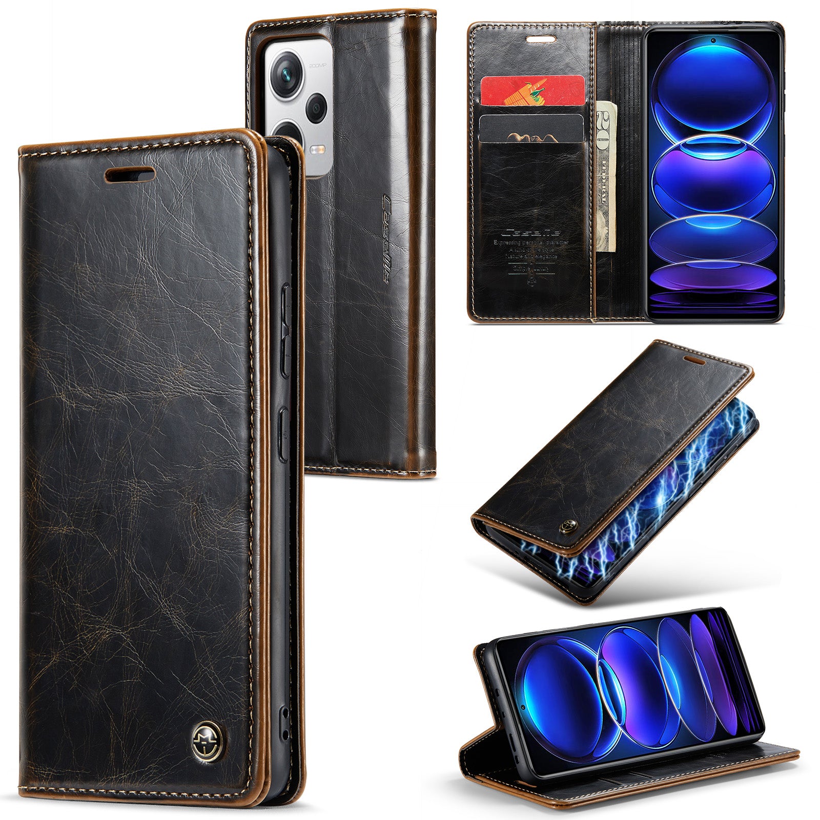 CASEME 003 Series For Xiaomi Redmi Note 12 Pro 5G PU Leather Phone Cover Waxy Texture Phone Case with Wallet Stand CASEME 003 Series For Xiaomi Redmi Note 12 Pro 5G PU Leather Phone Cover Waxy Texture Phone Case with Wallet Stand